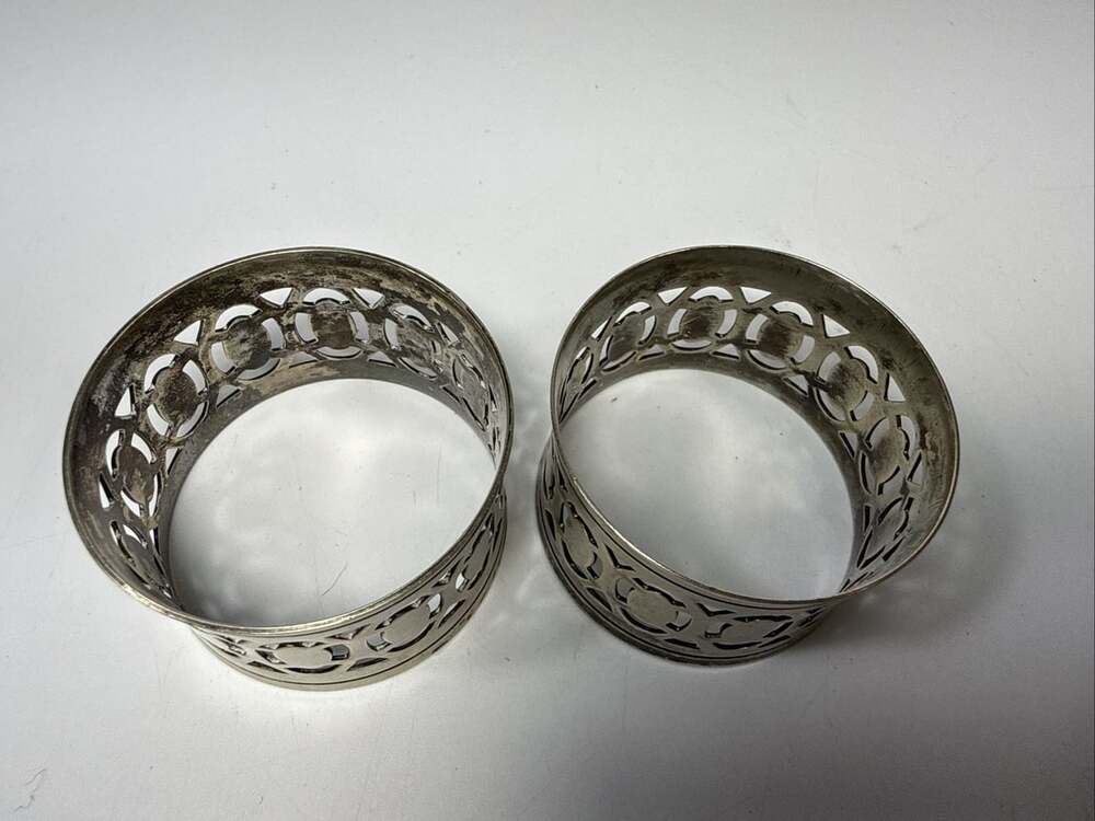 Vintage Pair Of Silver Plate Reticulated Napkin Rings L2 - Picture 4 of 5